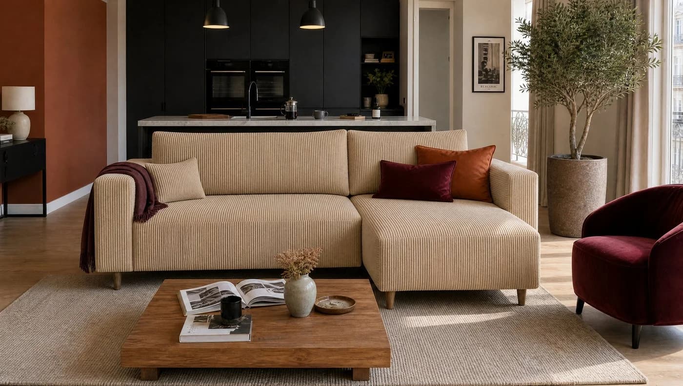 MARPUR Ecksofa RIO Beige Cordstoff mit Schlaffunktion und Bettkasten - Bild 3
