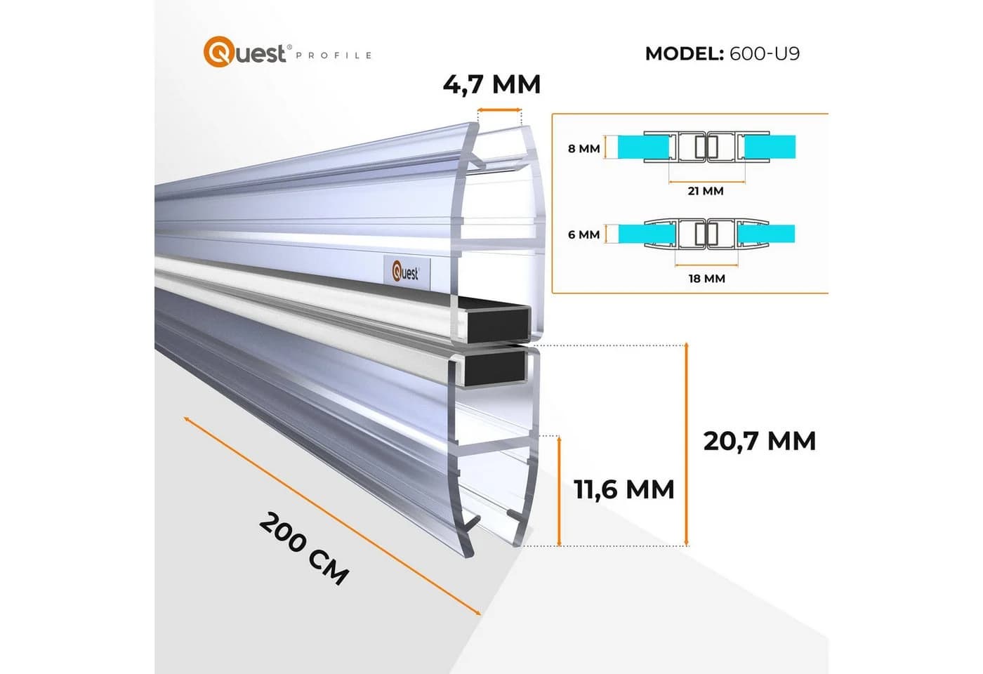 Quest Magnet-Duschdichtung gerade 200 cm transparent - Bild 5