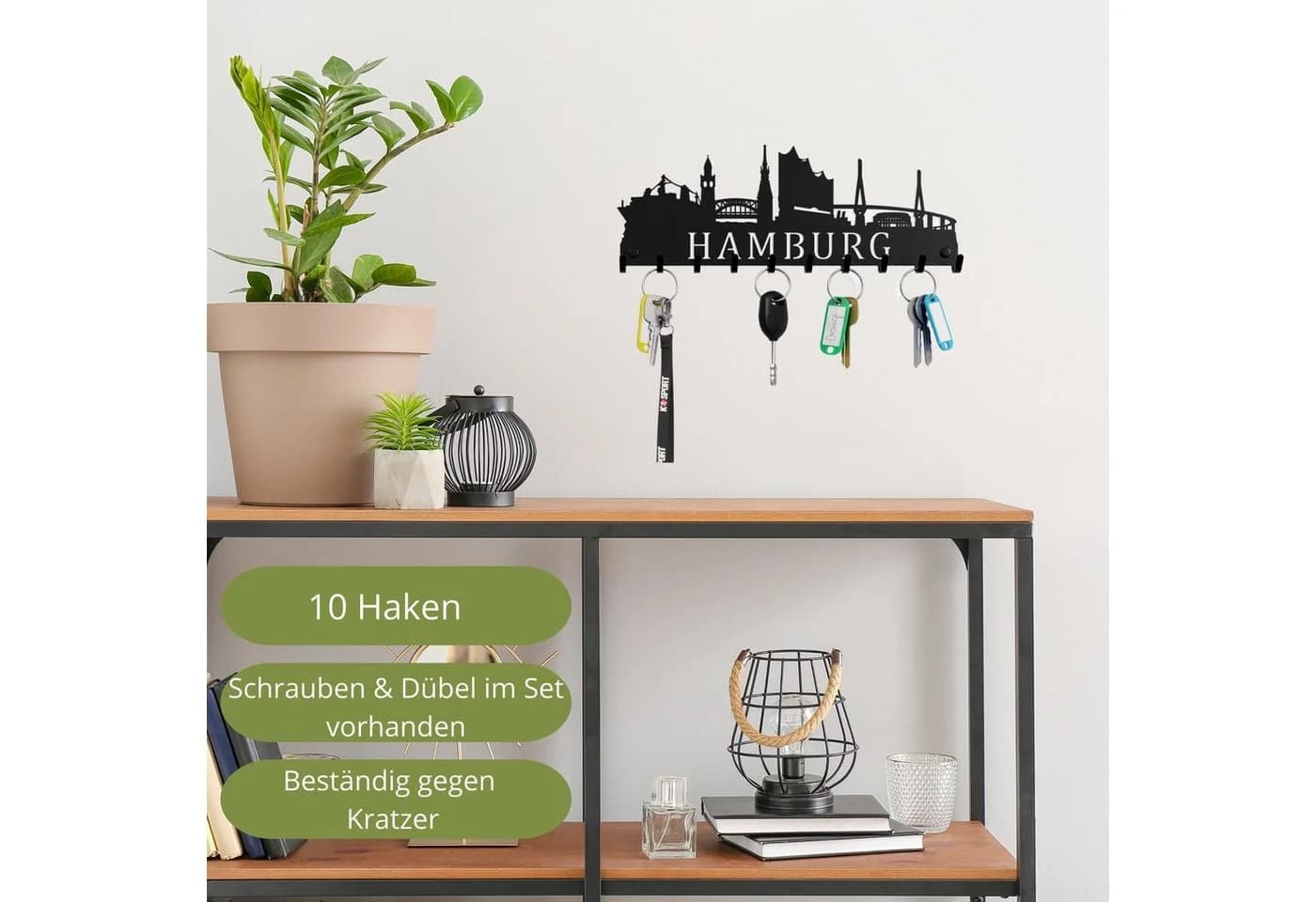 NOGGI Schlüsselleiste Hamburg mit 10 Haken & Wandbefestigung