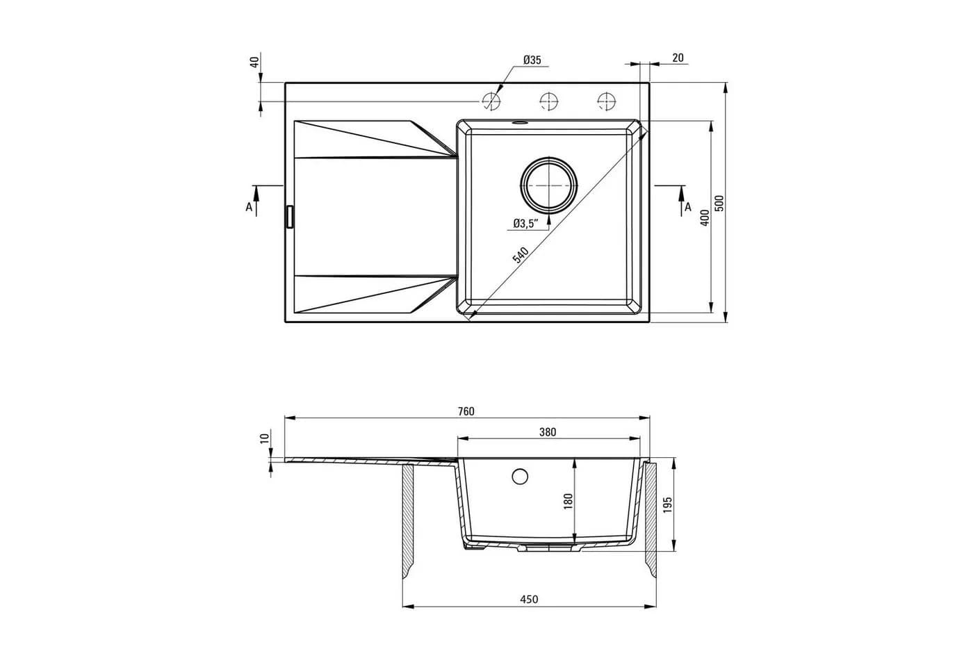 Deante Granitspüle Evora Graphit Metallic 76cm Einbau
