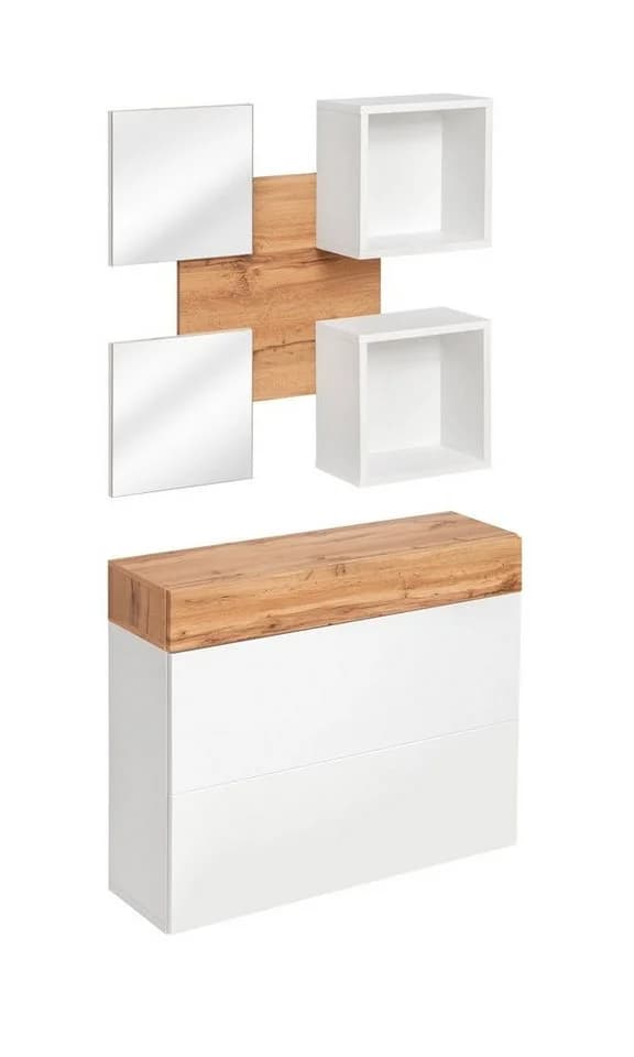 ASM-Moebel Garderoben-Set Flurgarderobe EASY V mit Spiegel und Push-Click System