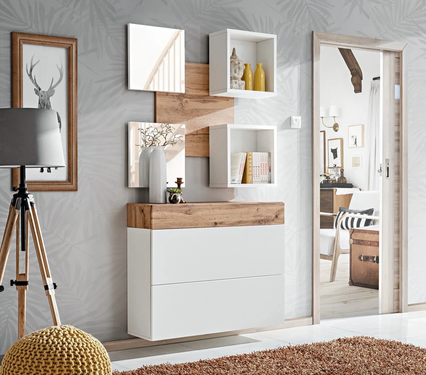 ASM-Moebel Garderoben-Set Flurgarderobe EASY V mit Spiegel und Push-Click System - Bild 2