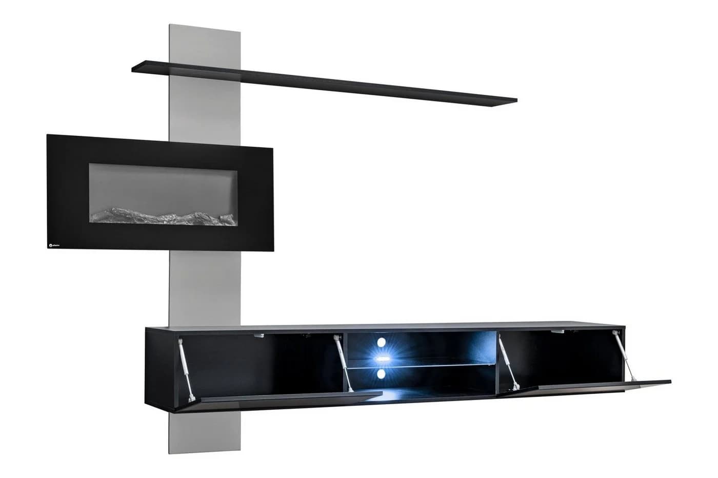 ASM-Moebel Wohnwand Flame E mit Elektrokamin und LED Schwarz - Bild 3