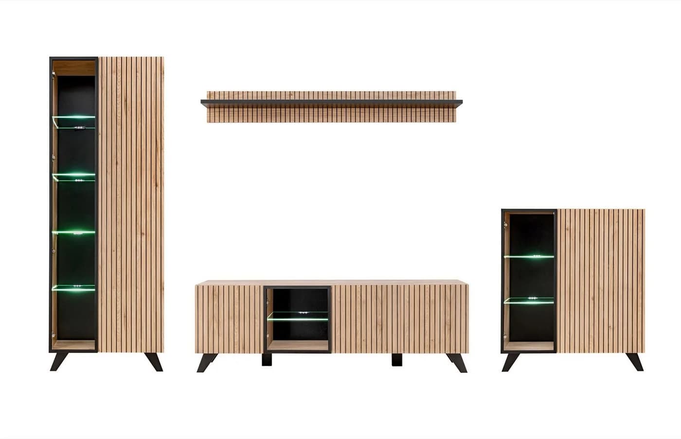ASM-Moebel Wohnwand LIAM mit LED-Beleuchtung und Push-Click-System