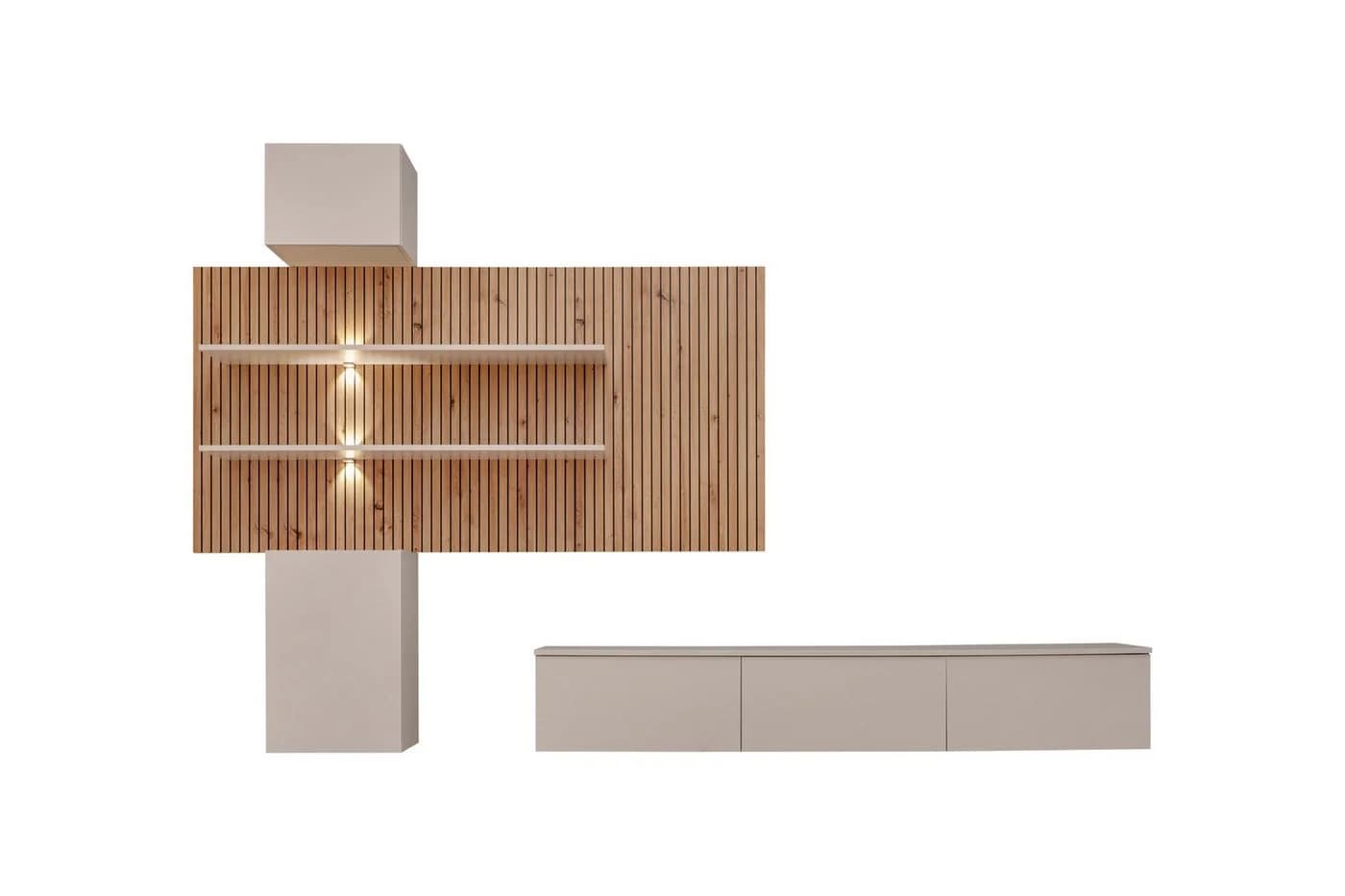 ASM-Moebel Wohnwand GUSTO Beige LED Push-Click