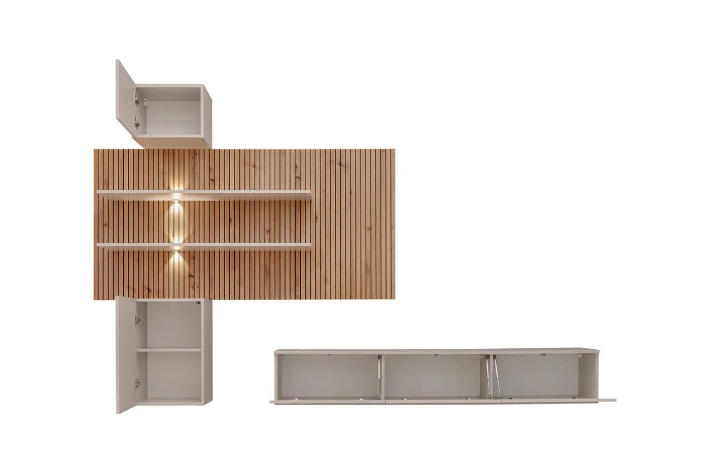 ASM-Moebel Wohnwand GUSTO Beige LED Push-Click - Bild 3