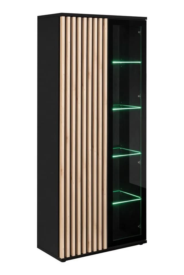 ASM-Moebel Wohnwand CAMERON ZHJ SET Schwarz mit LED und Push-Click