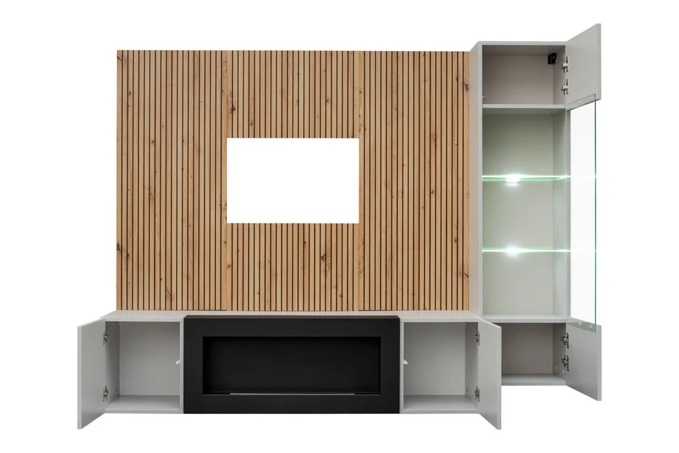 ASM-Moebel Wohnwand XARI PGAS-K mit LED und Bio-Ethanol Kamin Grau - Bild 3