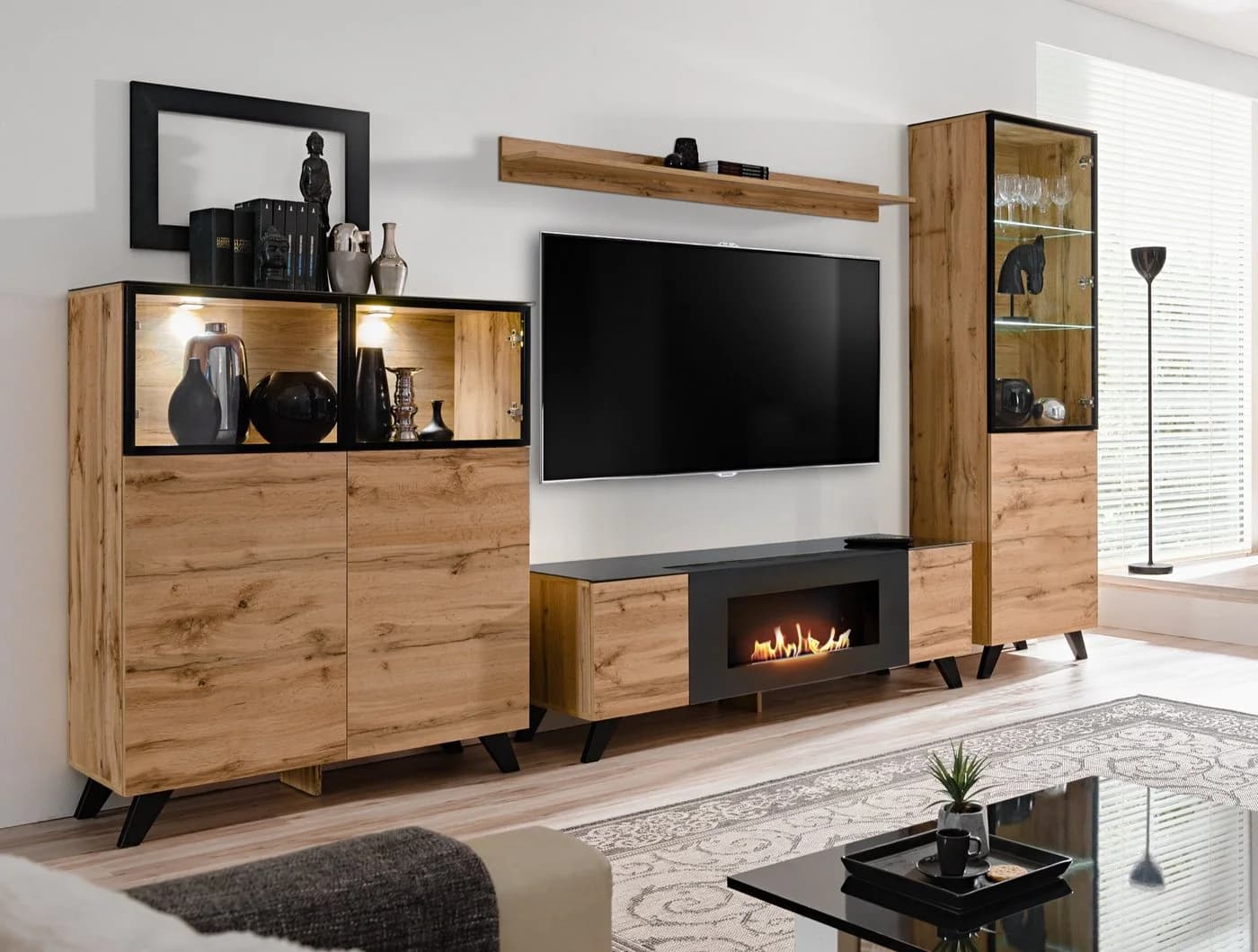 ASM-Moebel Wohnwand THIN-K mit Bio-Ethanol Kamin und LED - Bild 2