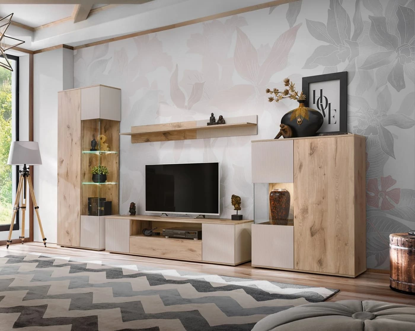 ASM-Moebel Wohnwand CATALINA Beige mit LED und Push-Click - Bild 2