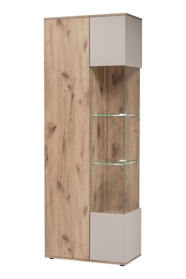 ASM-Moebel Wohnwand CATALINA Beige mit Bio-Ethanol Kamin LED Push-Click