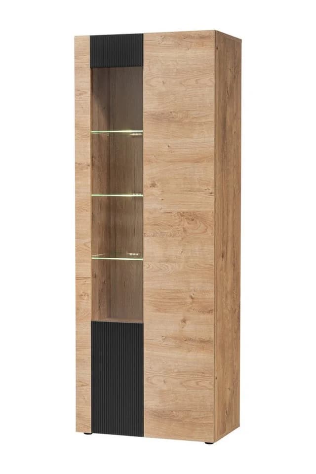 ASM-Moebel Wohnwand ARON Schwarz mit LED und Push-Click
