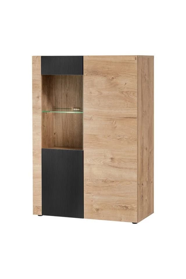 ASM-Moebel Wohnwand ARON-K Schwarz mit Bio-Ethanol Kamin und LED - Bild 5