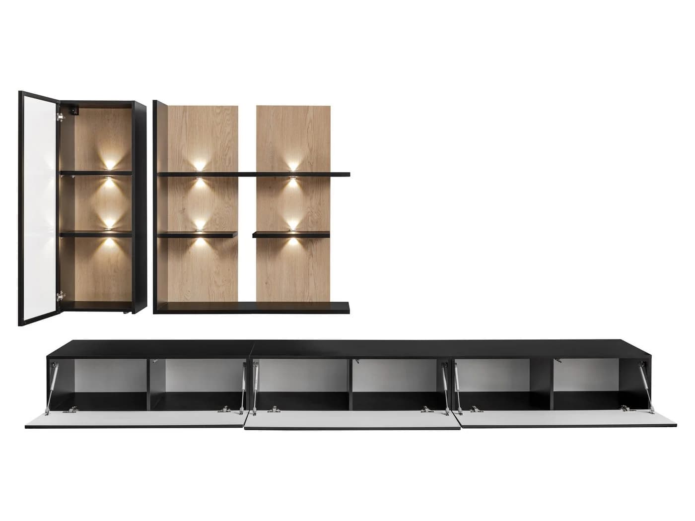 ASM-Moebel Wohnwand SOUL mit Push-Click und LED-Beleuchtung Schwarz Eiche Viking - Bild 3