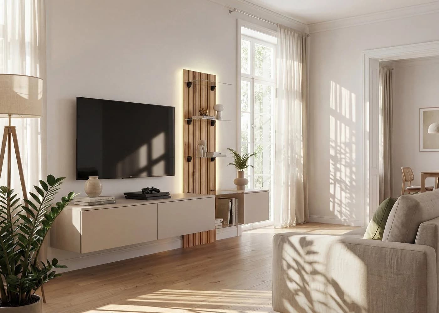 ASM-Moebel Wohnwand Luzz mit LED & Push-Click Grau Lamellenoptik - Bild 2