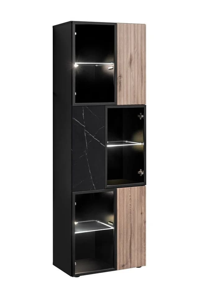 ASM-Moebel Wohnwand CANNES CS2 R-K mit Bio-Ethanol-Kamin, LED & Push-Click