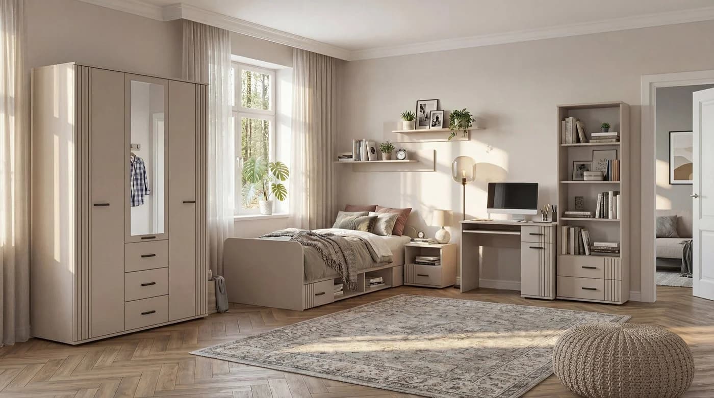 ASM-Moebel Jugendzimmer-Set Sigma Set I 6-teilig Beige mit Spiegel - Bild 2