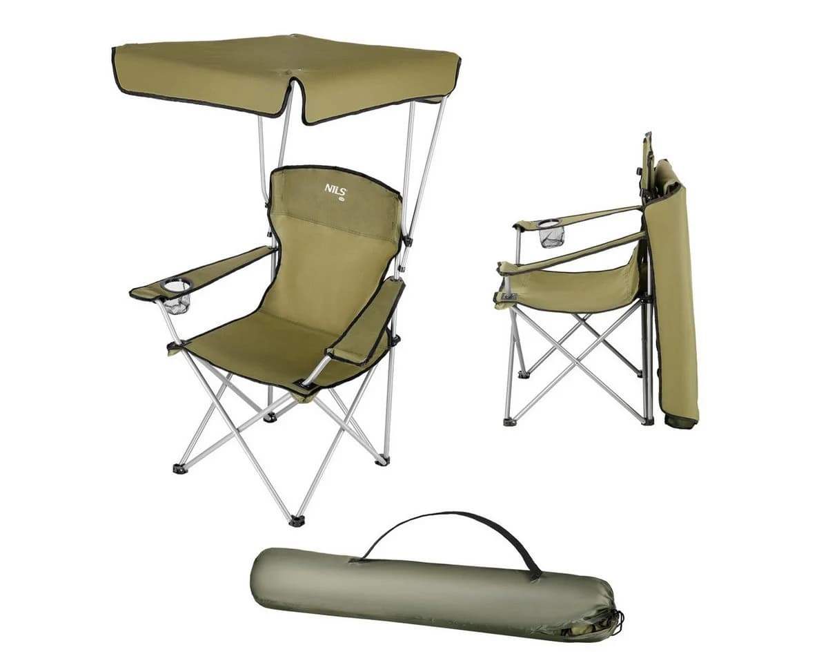 NILS CAMP Campingstuhl mit Sonnenschutz, faltbar, grün