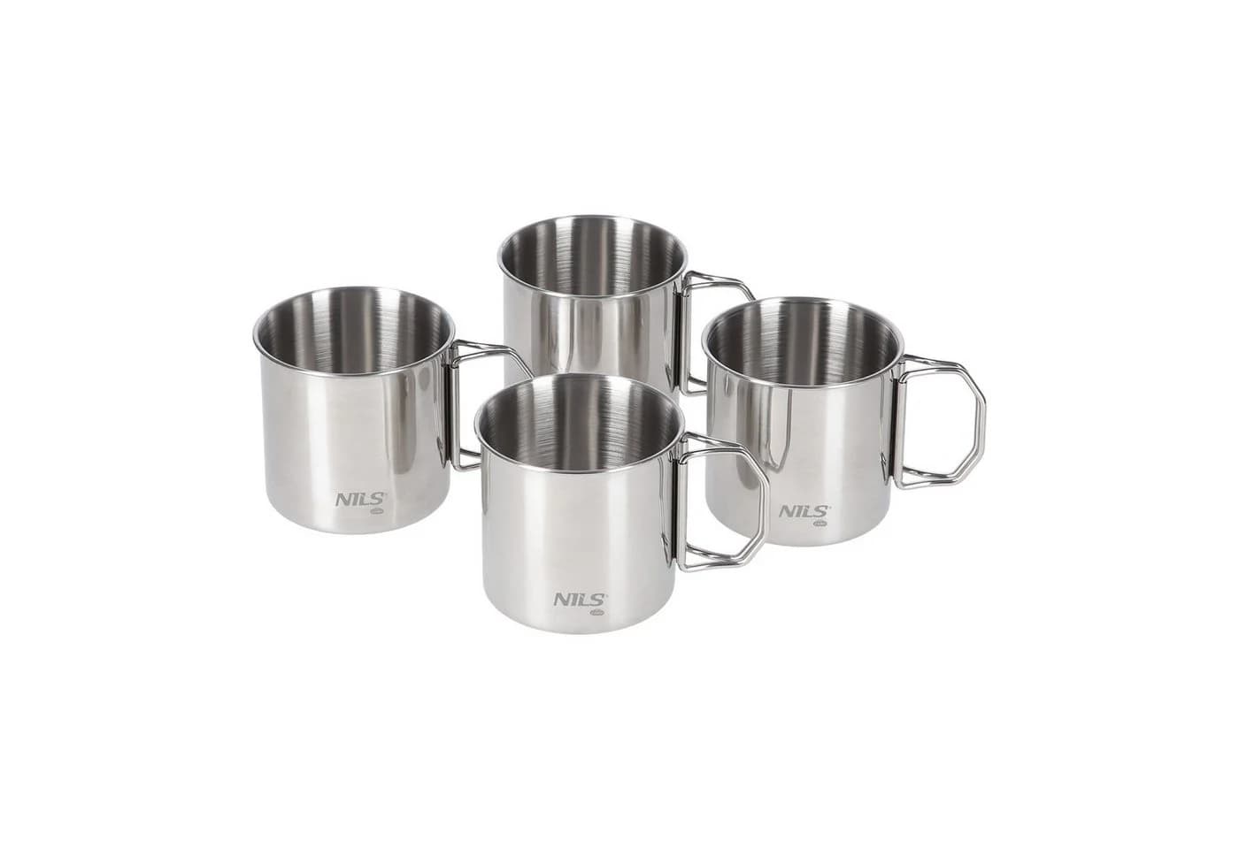 NILS CAMP Campingbecher Set 4-tlg. Edelstahl mit Faltgriff Silber - Bild 2