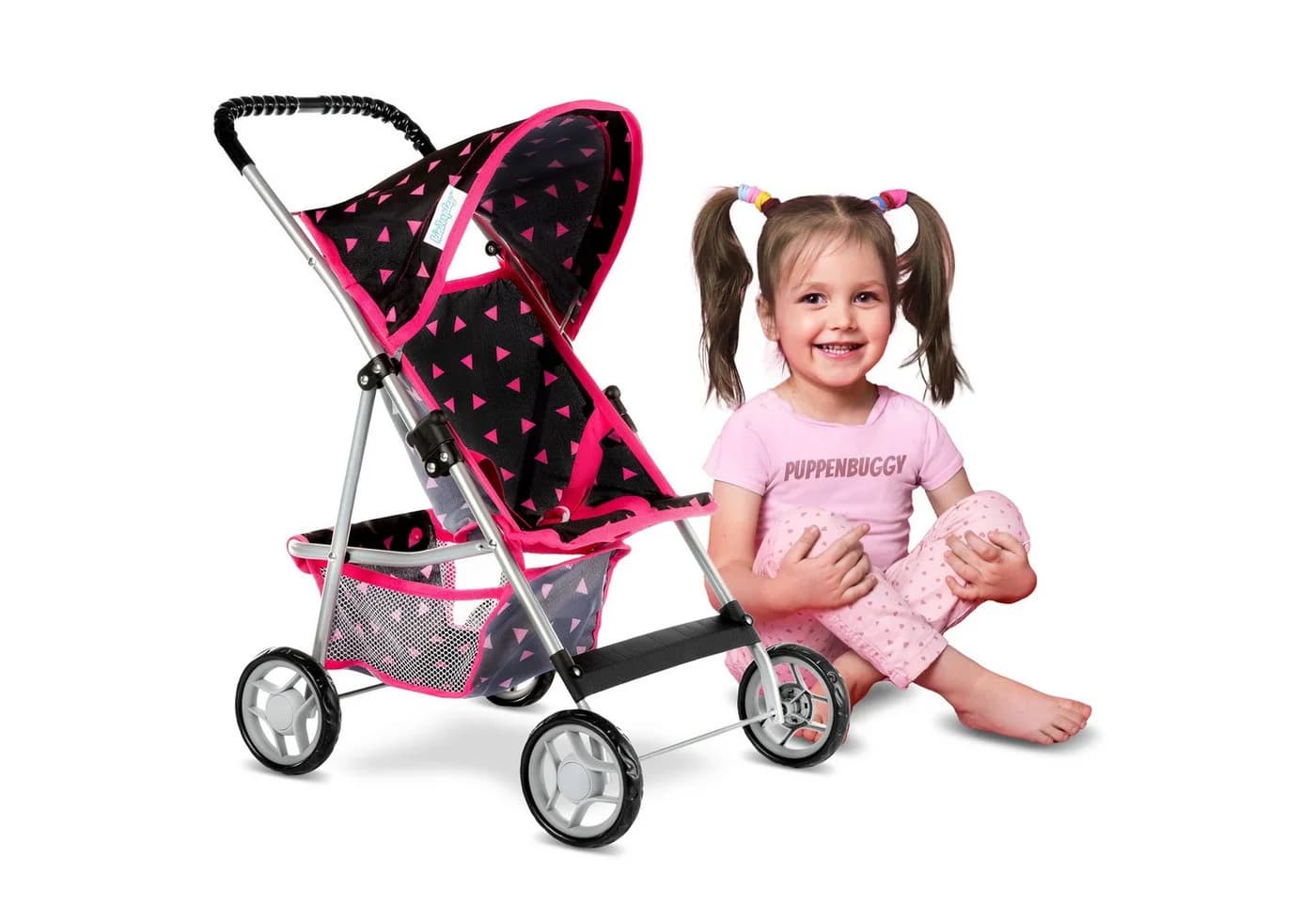 kinderplay Puppenbuggy Grau mit Verdeck und Schaumrädern - Bild 2