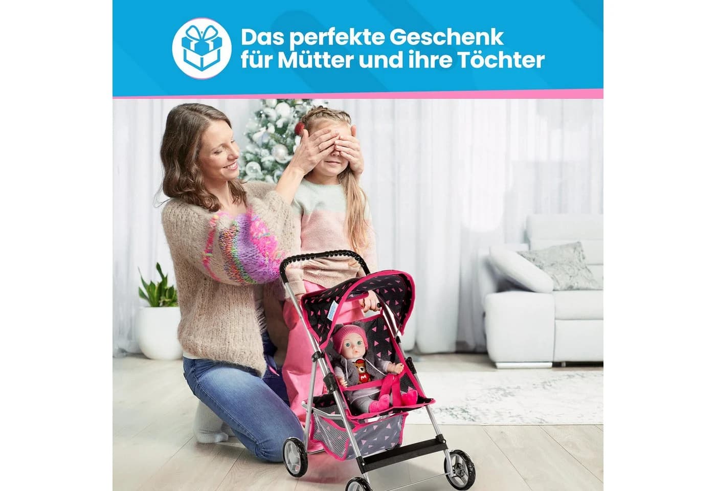 kinderplay Puppenbuggy Grau mit Verdeck und Schaumrädern - Bild 5