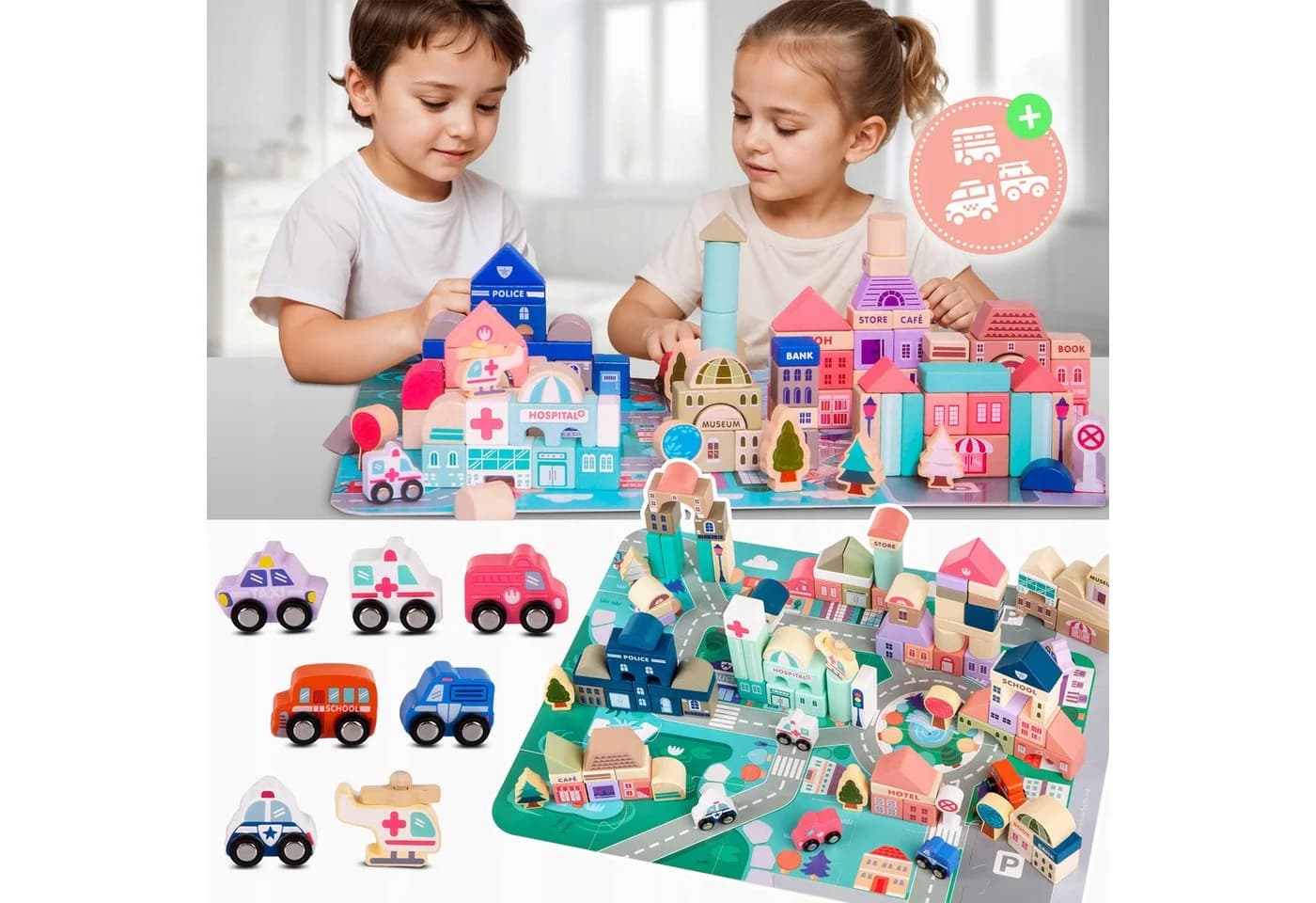 Kinderplay Dolls & Strollers Holzbausteine Stadt Set 115-tlg Lernspiel ab 3 Jahren - Bild 3