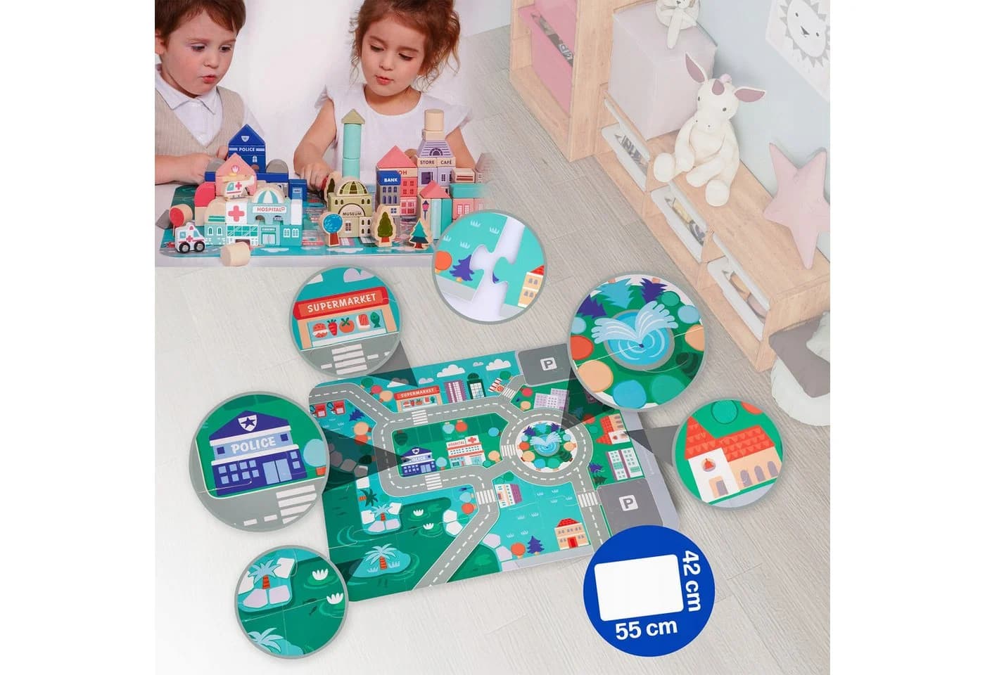 Kinderplay Dolls & Strollers Holzbausteine Stadt Set 115-tlg Lernspiel ab 3 Jahren - Bild 5