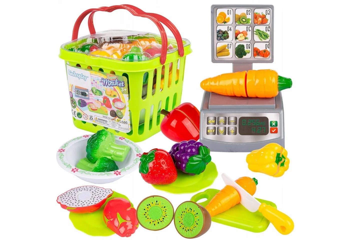 kinderplay Kaufladen Kinder Einkaufskorb Set – Lernspielzeug mit Obst - Bild 2