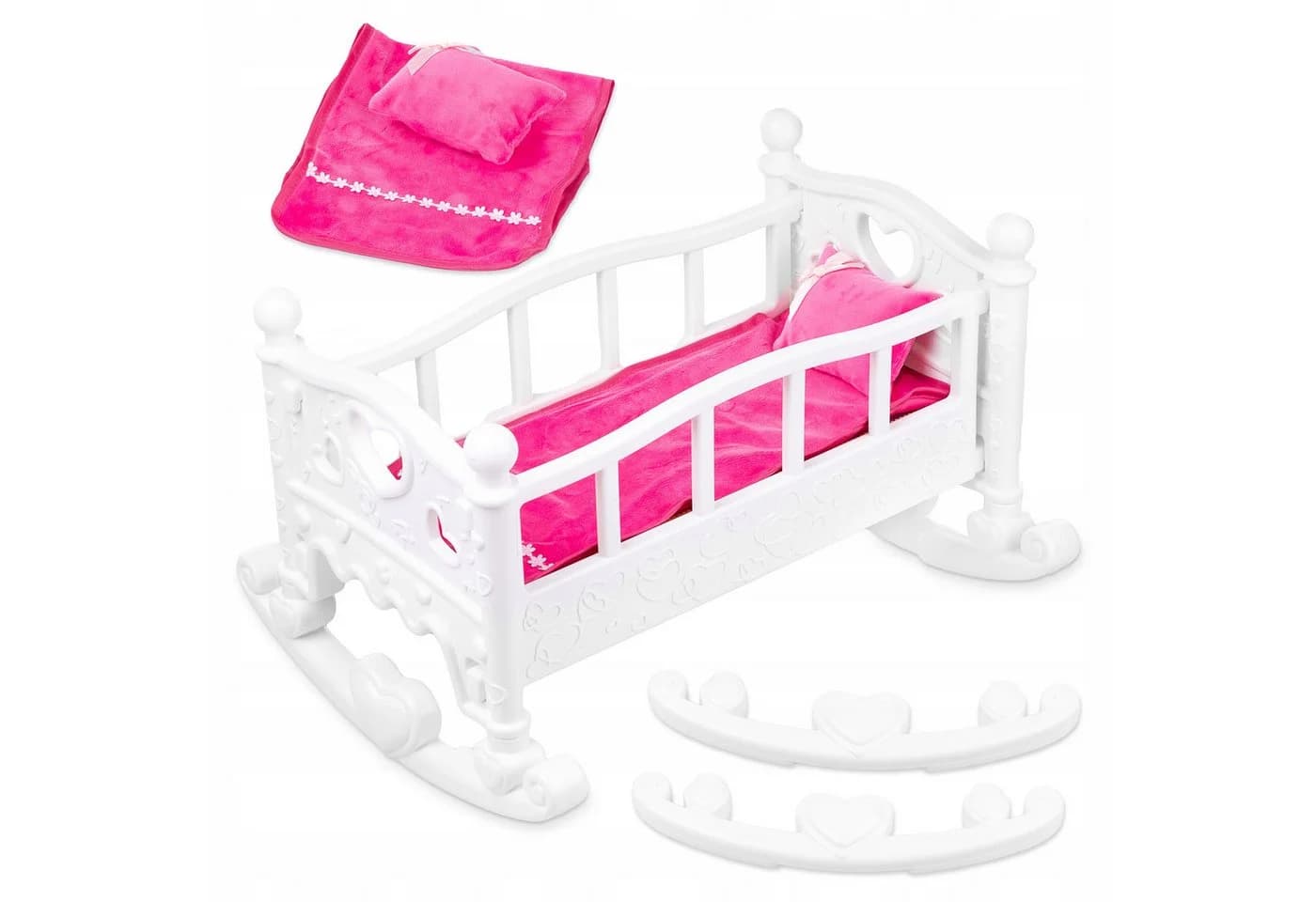 kinderplay Puppenwiege 2in1 Schaukelbett mit Bettwäsche Rosa - Bild 2