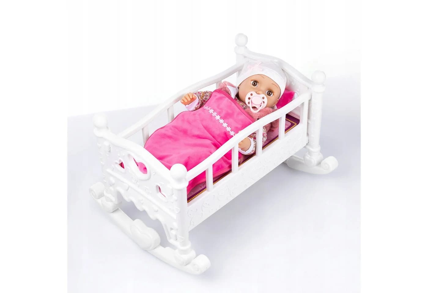 kinderplay Puppenwiege 2in1 Schaukelbett mit Bettwäsche Rosa - Bild 4