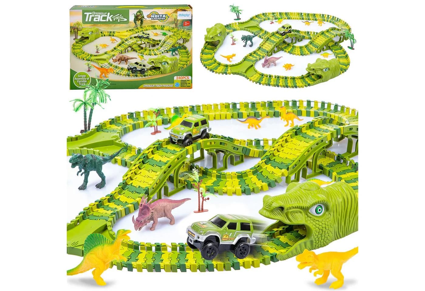 kinderplay Autorennbahn Dinosaurier Rennbahn 360 cm – flexibles Spielset - Bild 2