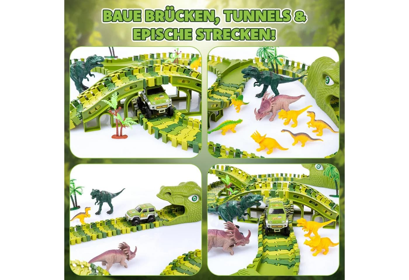 kinderplay Autorennbahn Dinosaurier Rennbahn 360 cm – flexibles Spielset - Bild 5
