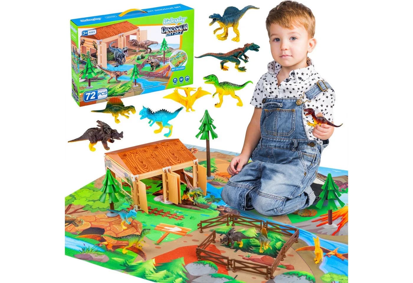 kinderplay Dino-Spielset mit Matte – 72-teilig