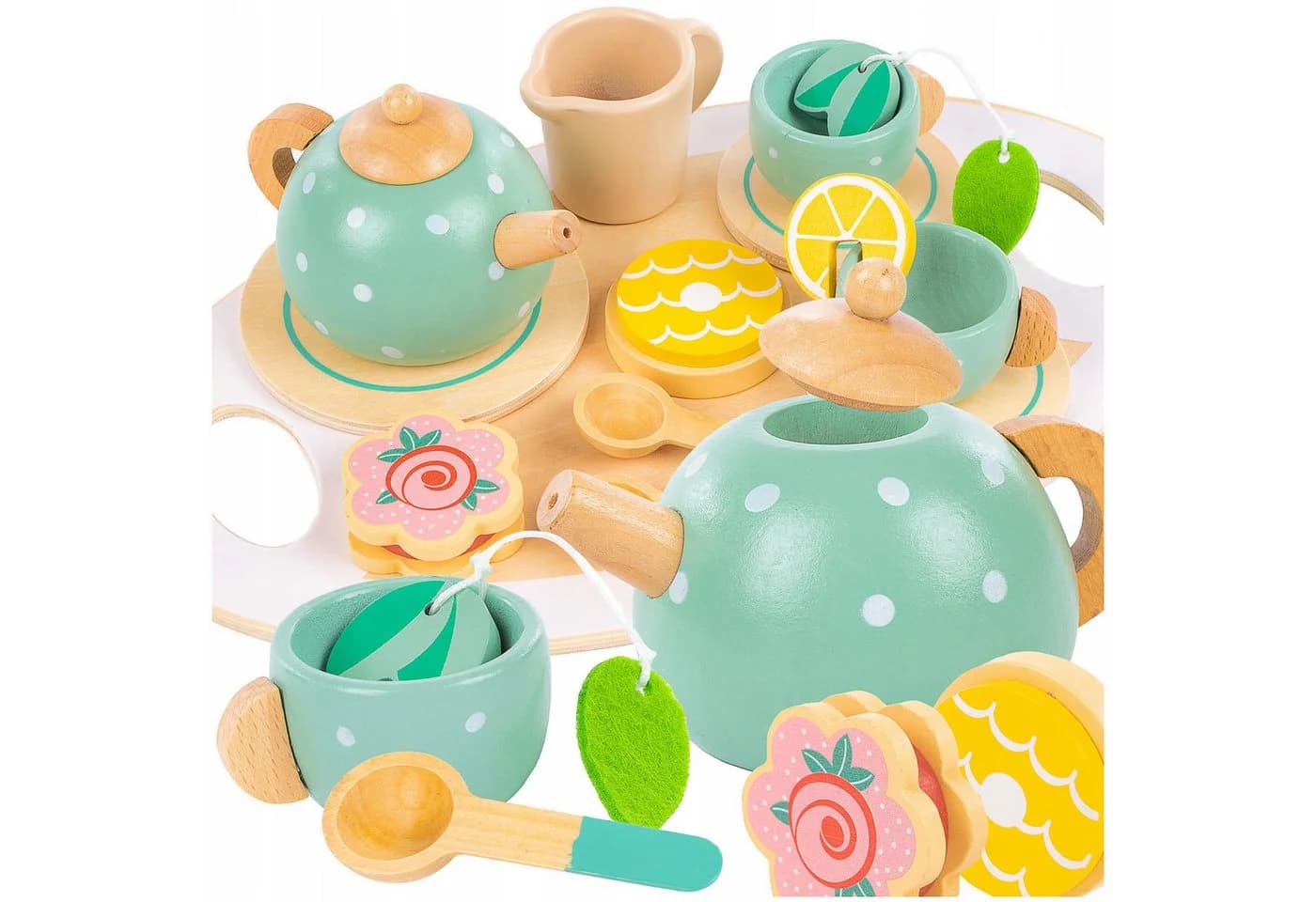 kinderplay Holz Tee-Set für Kinder – kreatives Rollenspiel – 15-teiliges Zubehör - Bild 2