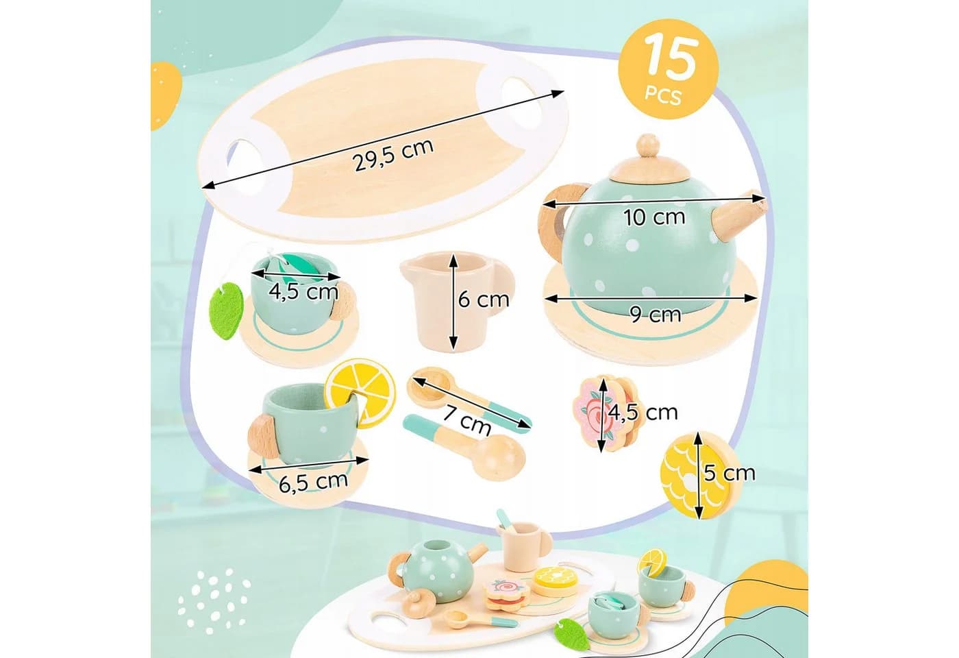 kinderplay Holz Tee-Set für Kinder – kreatives Rollenspiel – 15-teiliges Zubehör - Bild 4