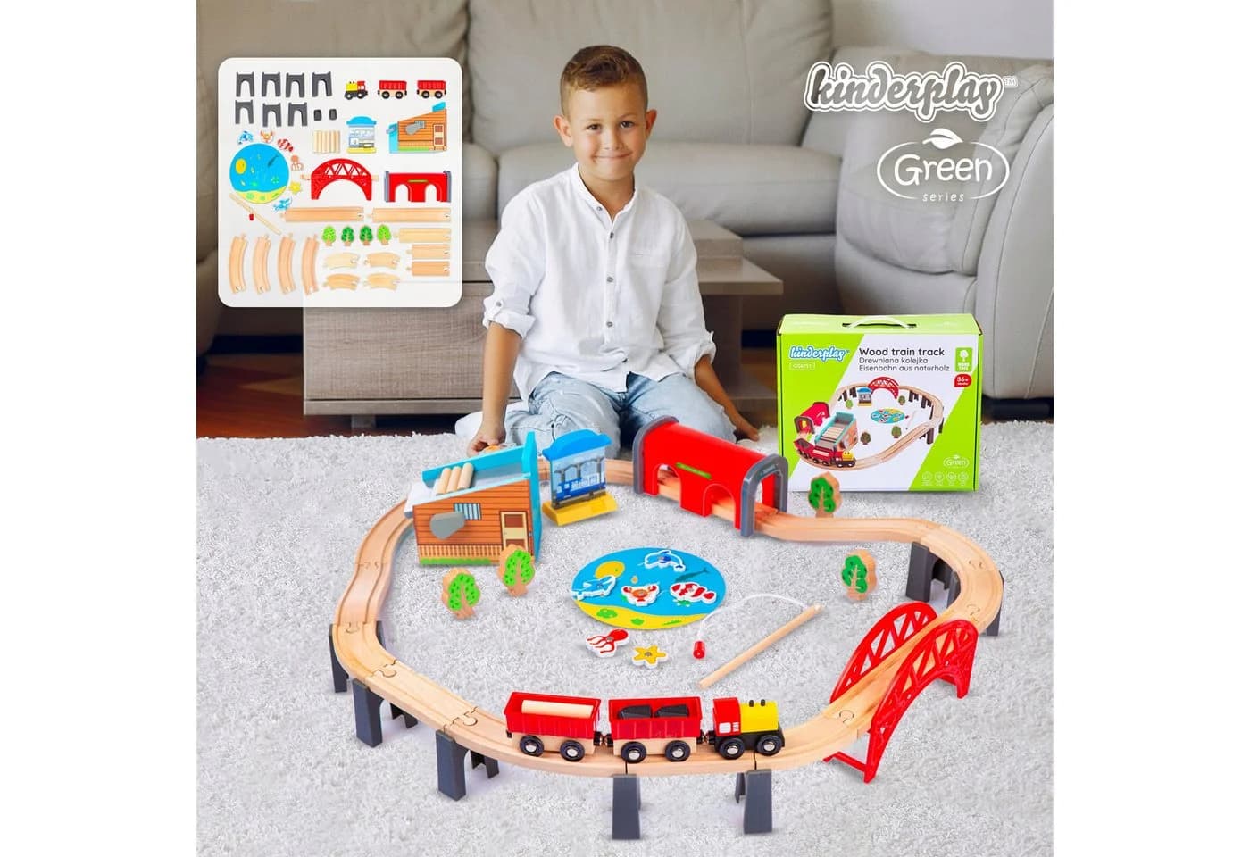 Green Series Spielzeug-Zug Holzeisenbahn Set Bunt Lernspielzeug
