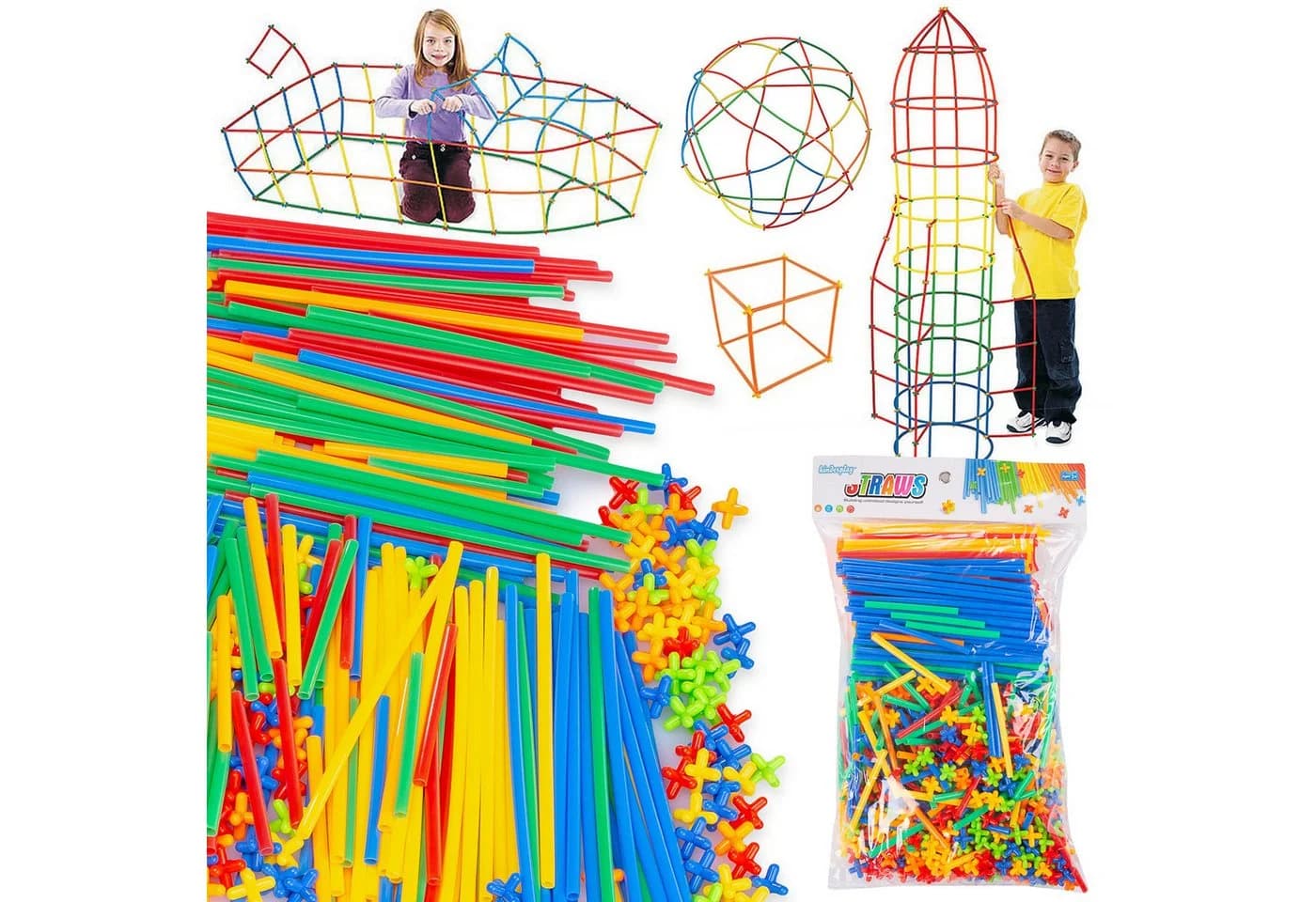 kinderplay Konstruktionsset 3D Röhrchen 800 Teile Bunt Steckspiel - Bild 3