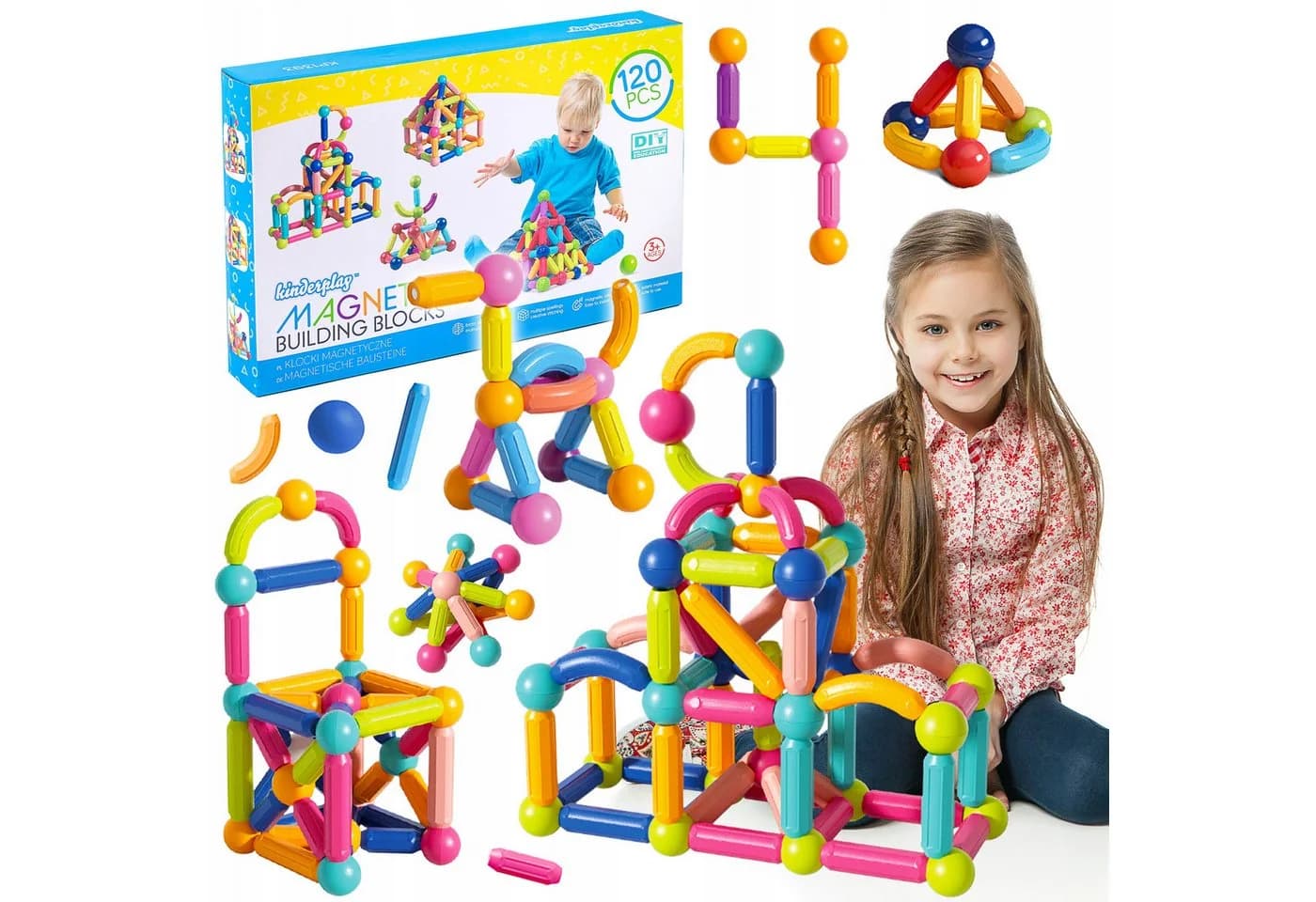 kinderplay Magnetische Konstruktionsbausteine 120 Teile Bunt - Bild 2