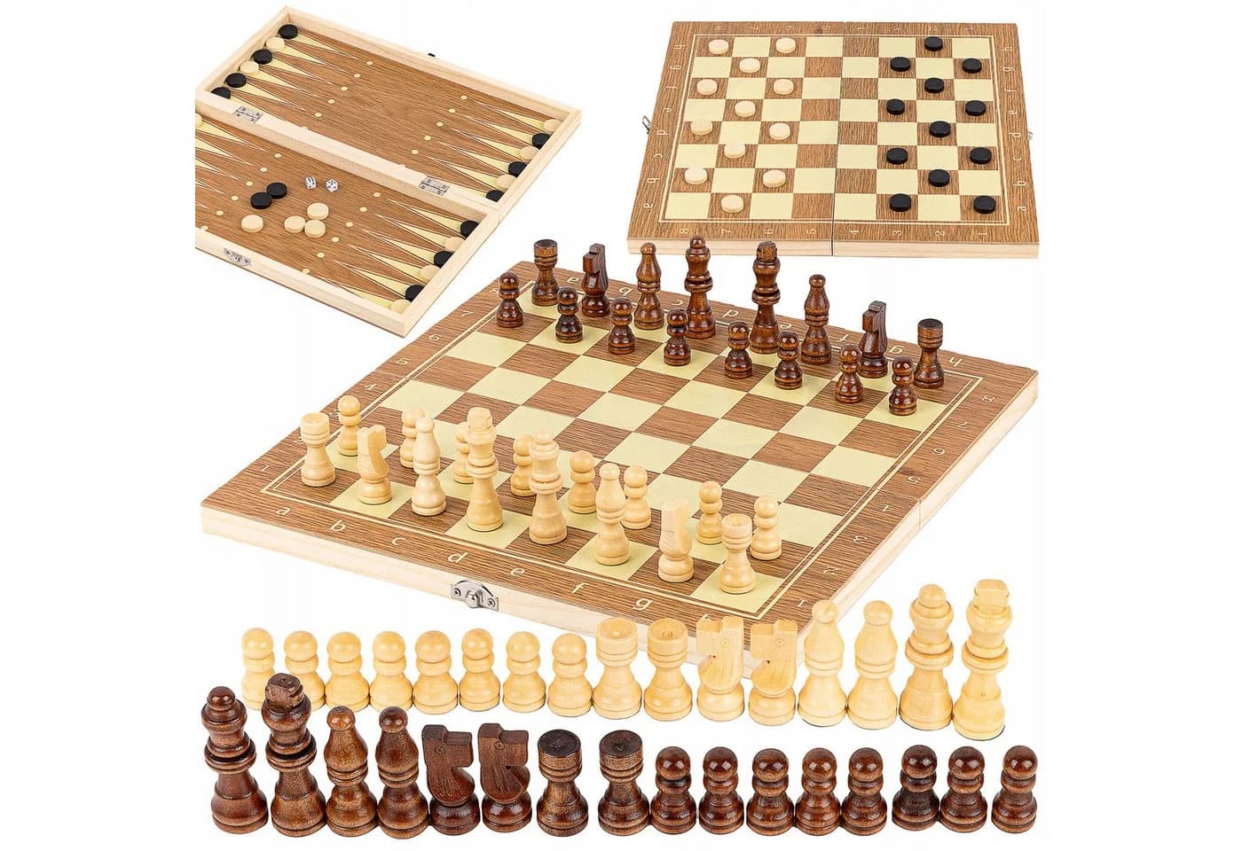 kinderplay 3-in-1 Holz Brettspiel Schach Dame Backgammon - Bild 2