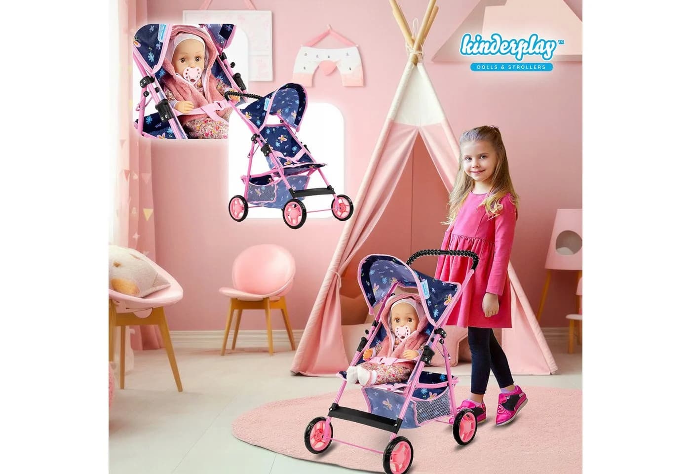 kinderplay Puppenwagen Buggy Leicht Faltbar Kinder
