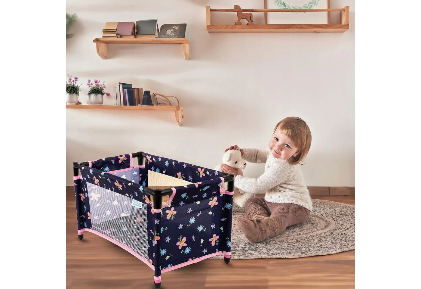 kinderplay Puppenreisebett Faltbar & Waschbar mit Tragetasche Bunt
