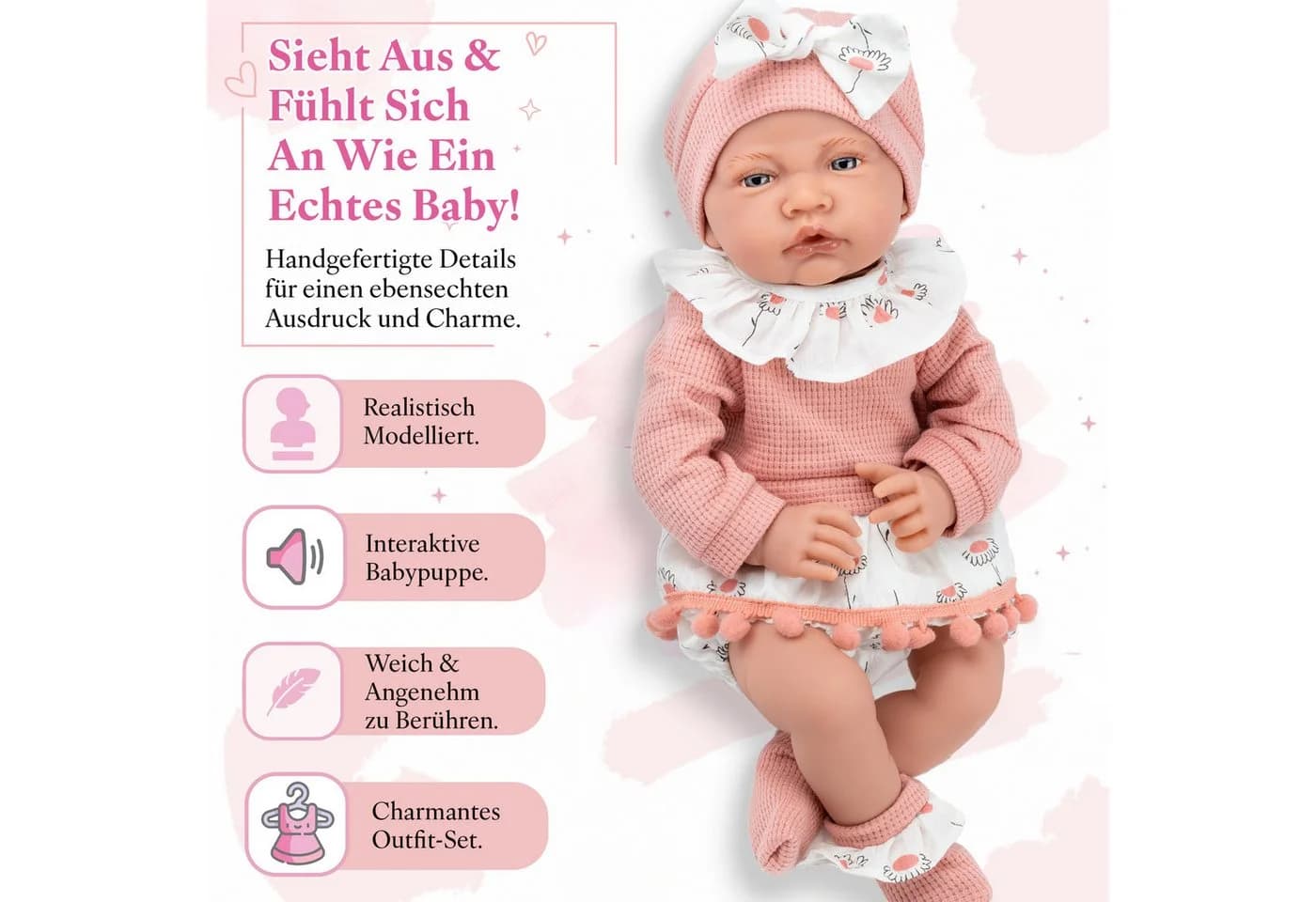 Kinderplay Dolls & Strollers Interaktive Babypuppe 41 cm Rosa Set