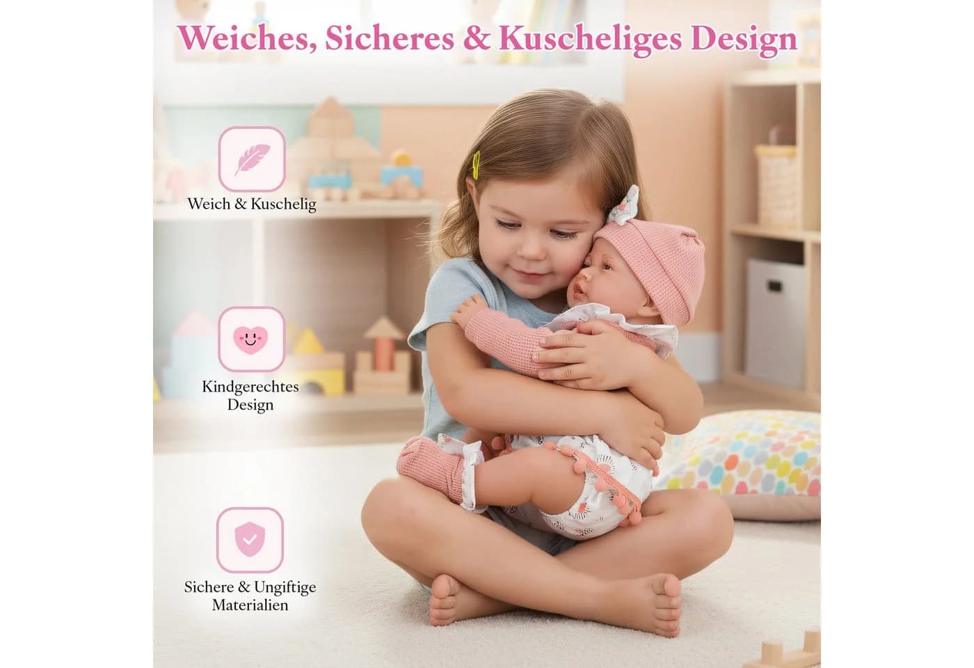 Kinderplay Dolls & Strollers Interaktive Babypuppe 41 cm Rosa Set - Bild 5