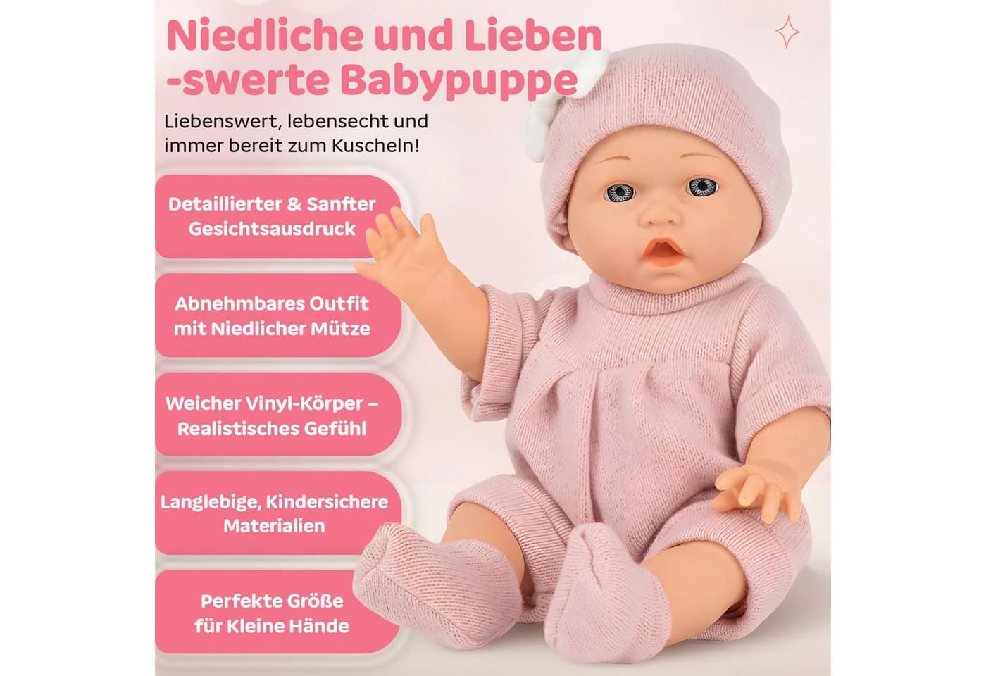 Kinderplay Dolls & Strollers Babypuppe mit Tragebett – Erste Babypuppe – Spielset für Kinder - Bild 3