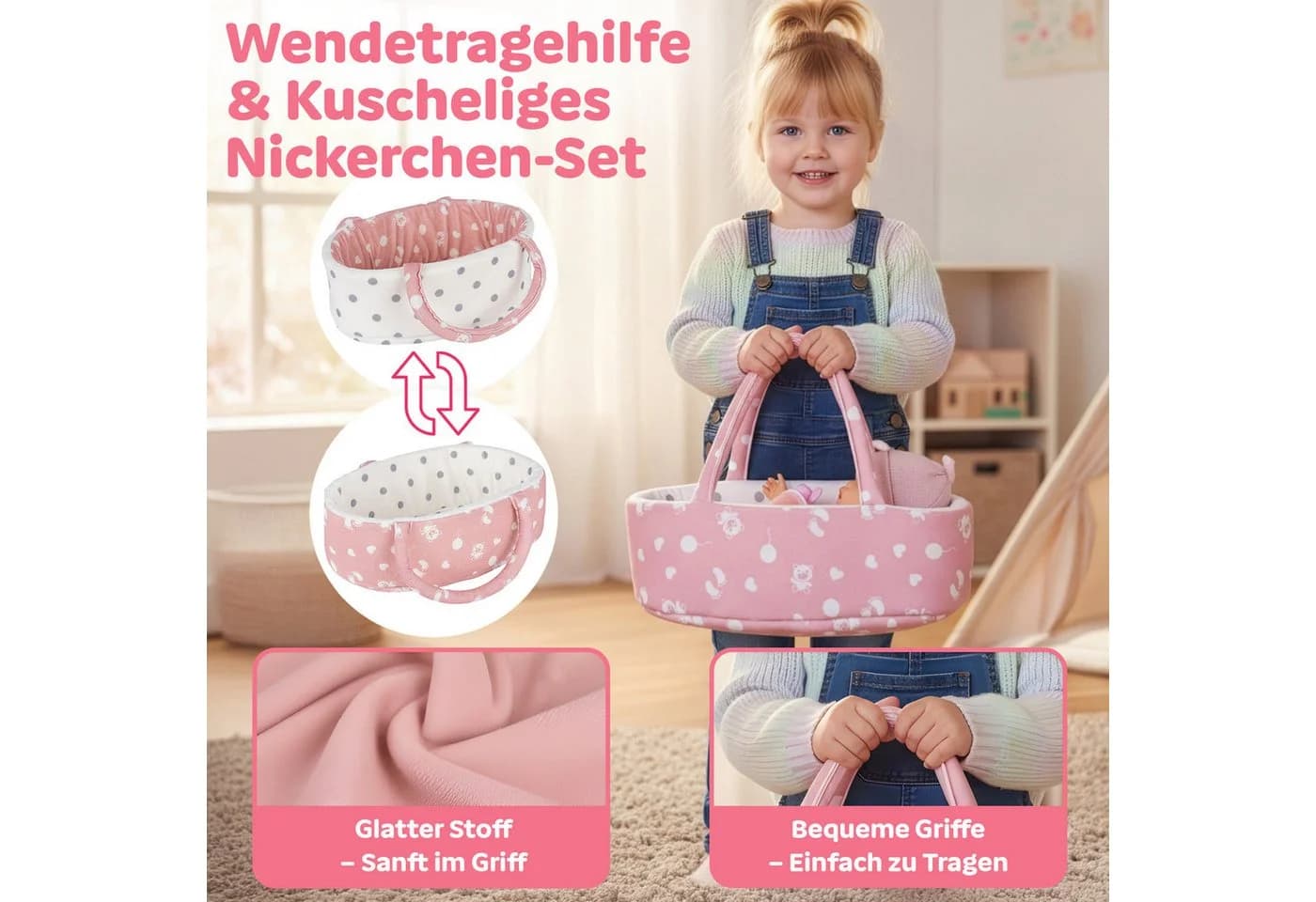 Kinderplay Dolls & Strollers Babypuppe mit Tragebett – Erste Babypuppe – Spielset für Kinder - Bild 4