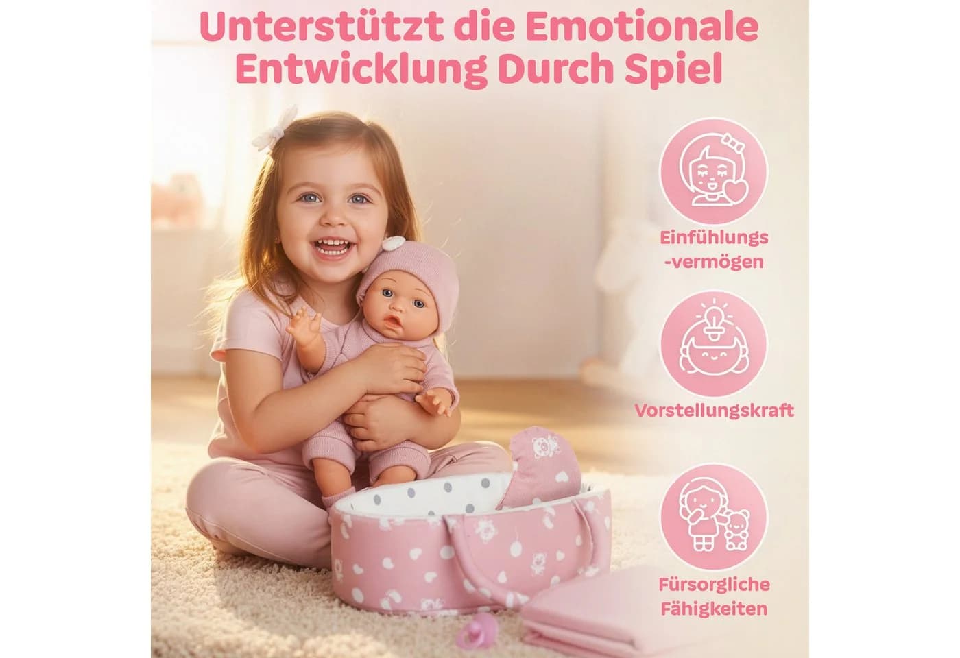 Kinderplay Dolls & Strollers Babypuppe mit Tragebett – Erste Babypuppe – Spielset für Kinder - Bild 5