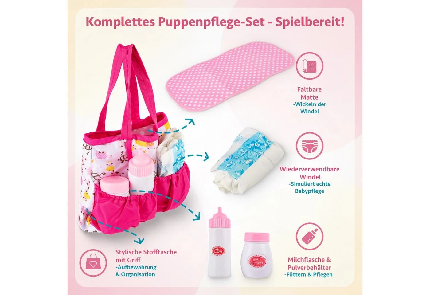 Kinderplay Dolls & Strollers Puppen Accessoires-Set Puppen Pflegeset mit Tasche