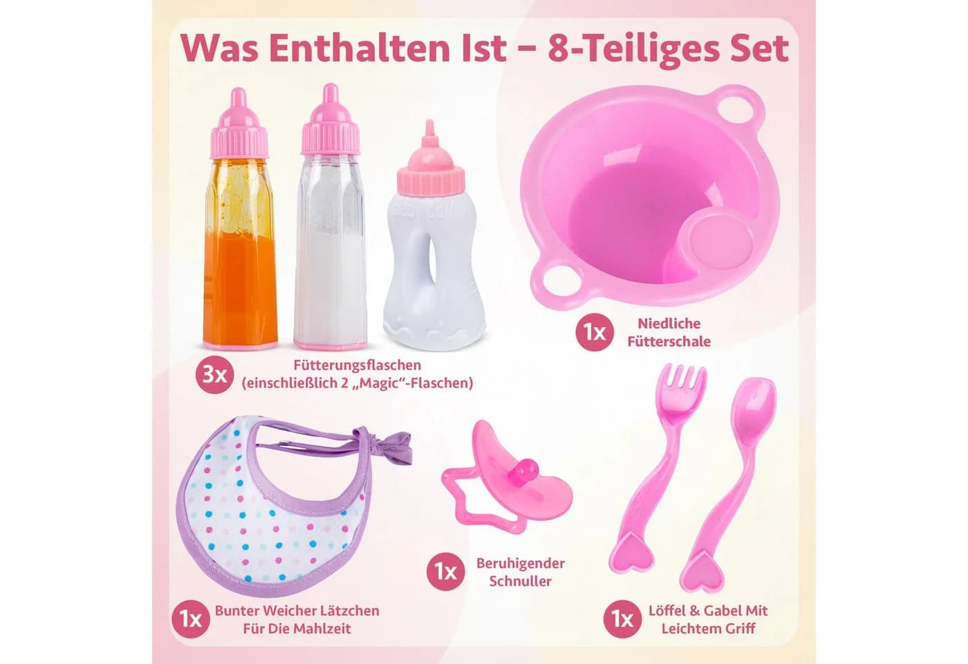 Kinderplay Dolls & Strollers Puppen Schnuller Fütter-Set Magische Flaschen Rollenspiel - Bild 3