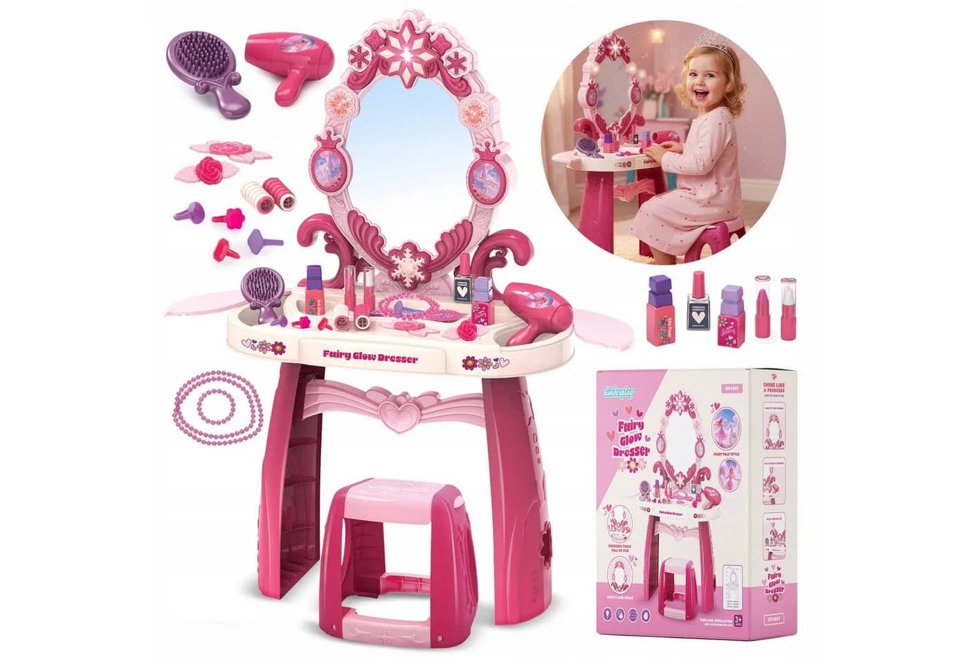 kinderplay Kinder Schminktisch mit Licht und Sound – Spielset für Mädchen - Bild 2