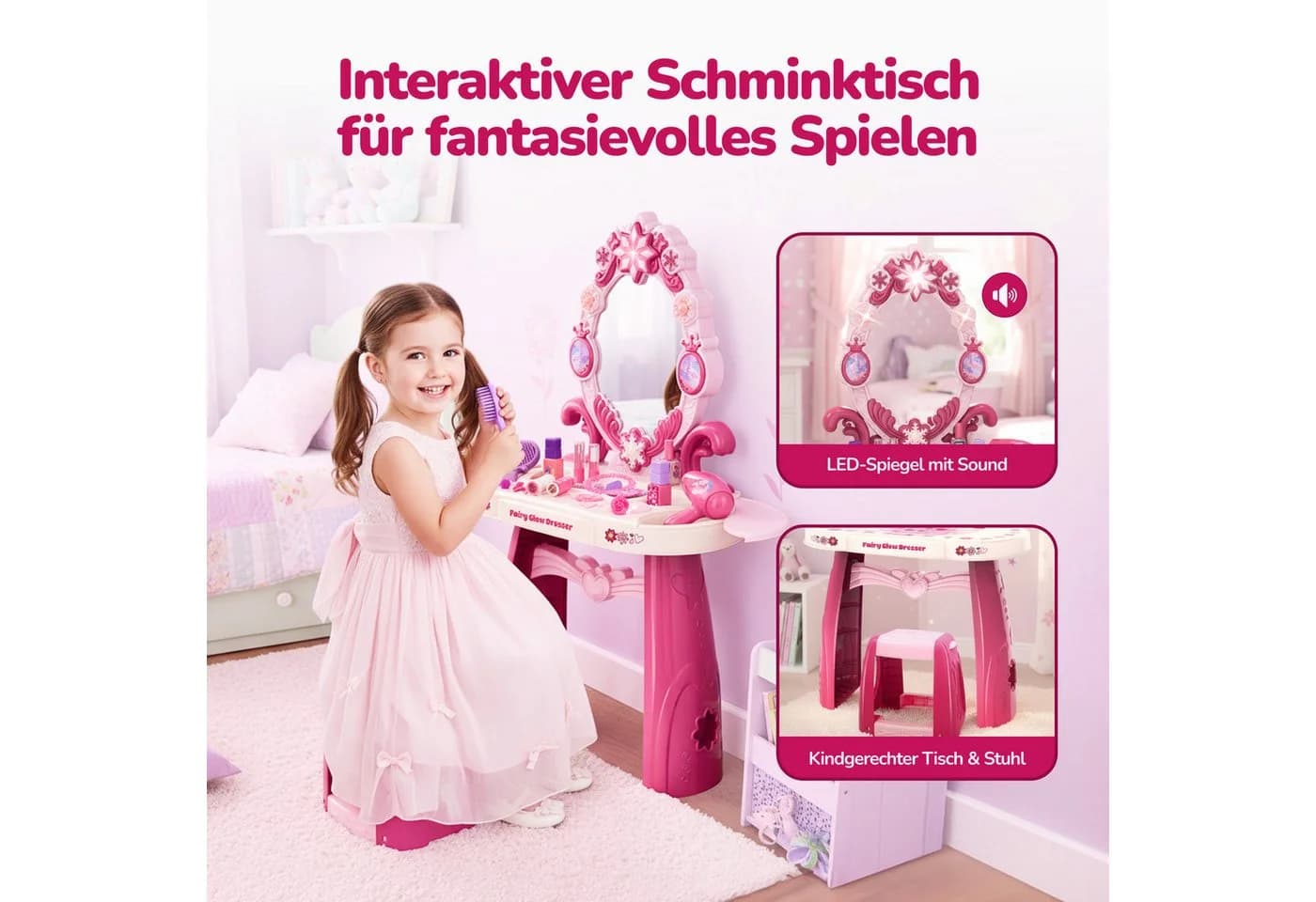 kinderplay Kinder Schminktisch mit Licht und Sound – Spielset für Mädchen - Bild 3